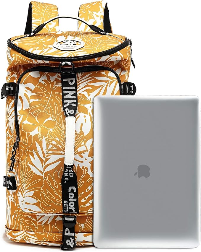 Kalesi Gym Duffle Bag Backpack 4-Way Waterproof with Shoes Compartment for travel Sport Hiking laptop (Mustard yellow)