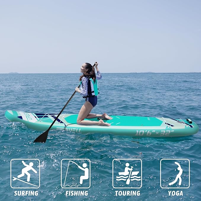 UPWELL 10'6"/11'/11'6" Inflatable Paddle Board, Stand Up Paddlboard for Youth & Adults, Stable Design, Premium SUP Accessories, Backpack, Leash, Hand Pump, Fins