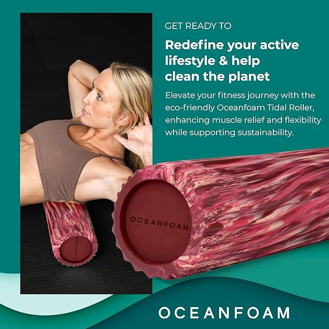 Oceanfoam Tidal Roller - Maroon, Blush & Hot Pink Marbled - Muscle Massage Foam Roller for Back Pain & Stretching - Firm & Ergonomic Wide Wave Textured - Yoga & Athletics - Full Size, 20" x 5"