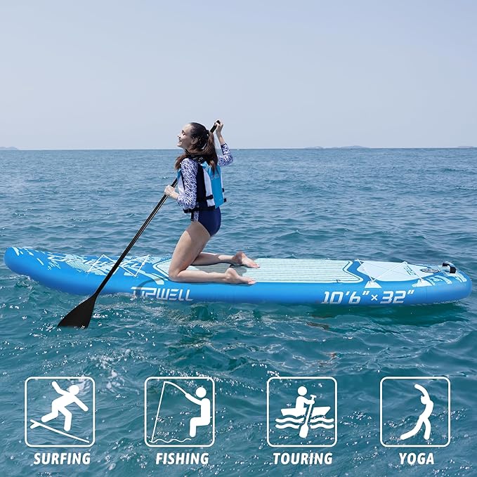 UPWELL 10'6"/11'/11'6" Inflatable Paddle Board, Stand Up Paddlboard for Youth & Adults, Stable Design, Premium SUP Accessories, Backpack, Leash, Hand Pump, Fins