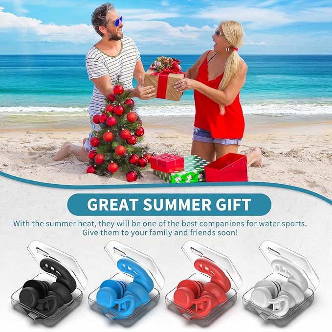 Swimming Ear Plugs for Adults, 4 Pairs Reusable Silicone Waterproof Colorful Swim Earplugs for Swimming Showering Snorkeling Surfing and Water Sports, Water Ear Plugs for Men and Women