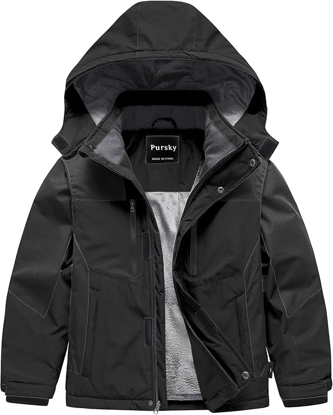 Pursky Boy's Waterproof Ski Jacket Kids Winter Snow Coats Fleece Raincoats Parka
