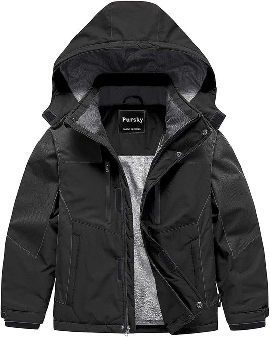 Pursky Boy's Waterproof Ski Jacket Kids Winter Snow Coats Fleece Raincoats Parka