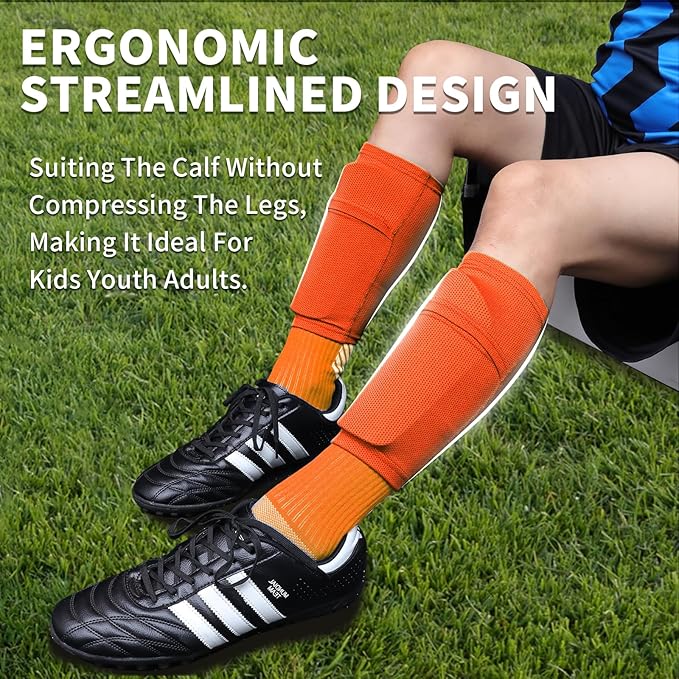 Soccer Shin Guards for Kids Youth Adults - Shin Pads and Sleeves with Optimized Insert Pocket for Boys Girls Men Women for Football Games - Protective Soccer Equipment