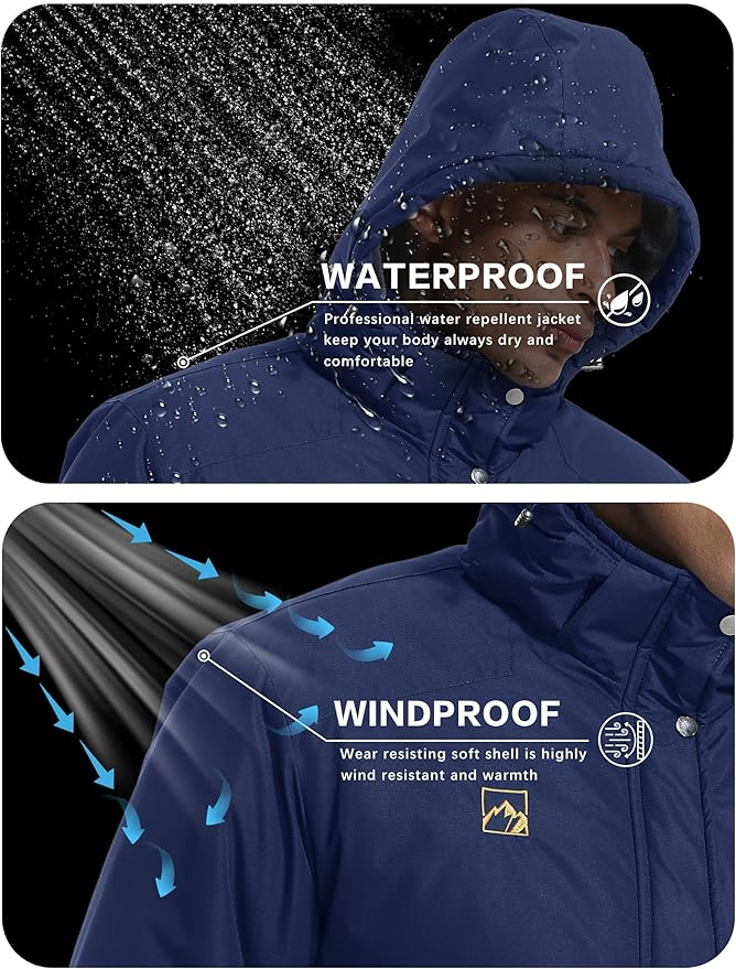 WENRONSTA Men's Ski Snow Jacket Winter Coat Warm Waterproof Windbreaker Mountain Snowboarding Hooded Hiking Traval