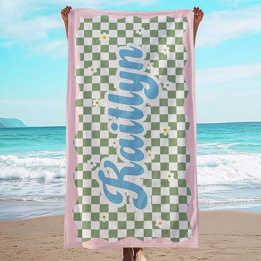 JML Personalized Beach Towel with Name, Custom Flower Beach Towel, Customized Microfiber Pool Towel, Quick Dry & Absorbent Swim Towel for Adult,Anniversary, Birthday, Summer Holiday,Vacation