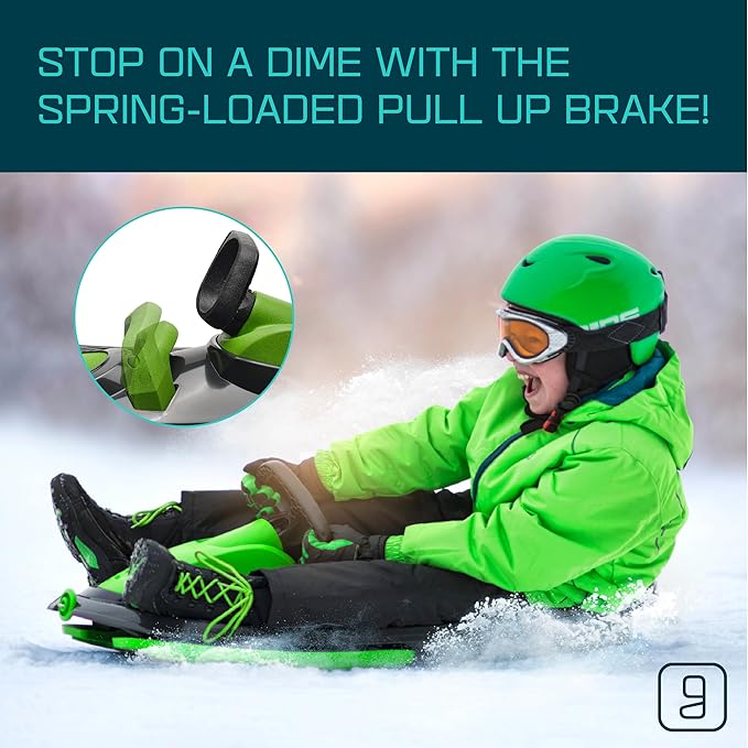 Snow Sled for Kids, Adults - Toboggan Sled, Easy Turning Steering Wheel, Anti-Slip Seat, Pull Up Brake, Durable Plastic Sled, Lightweight, Snow Sleds, Age 3+ 260 lbs