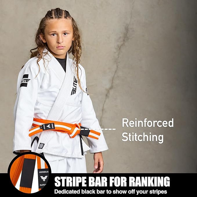 Elite Sports Kids Brazilian Jiu Jitsu Belts Preshurunk Martial Arts Youth BJJ Belts for Girls & Boys with BJJ Ranking Stripes