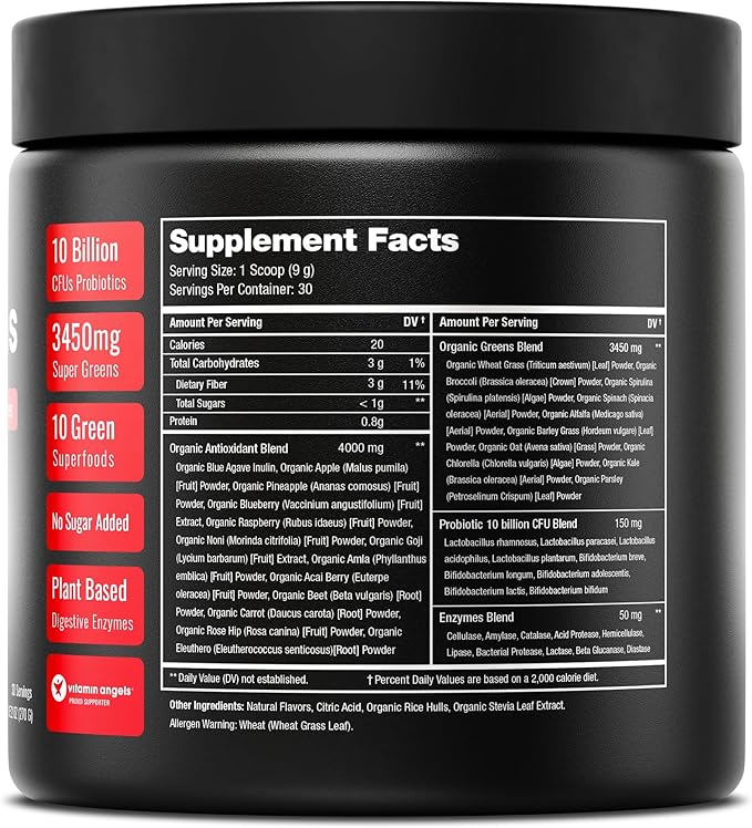 NutraChamps Super Greens Powder Premium Superfood | 20+ Organic Green Veggie Whole Foods | Alfalfa, Spirulina, Chlorella & More | Antioxidant, Digestive Enzyme & Probiotic Blends | Watermelon