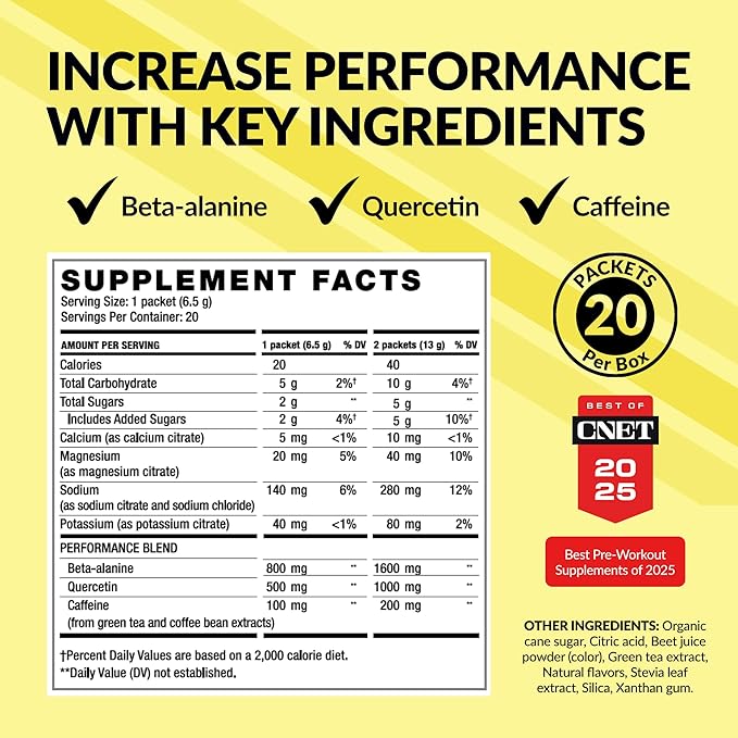 BODi Energize Pre Workout Powder - Beta-Alanine, Quercetin & Low-Dose Caffeine Formula for Enhanced Energy & Focus, Increase Energy & Endurance Supplement, Fruit Punch, 20 Sticks