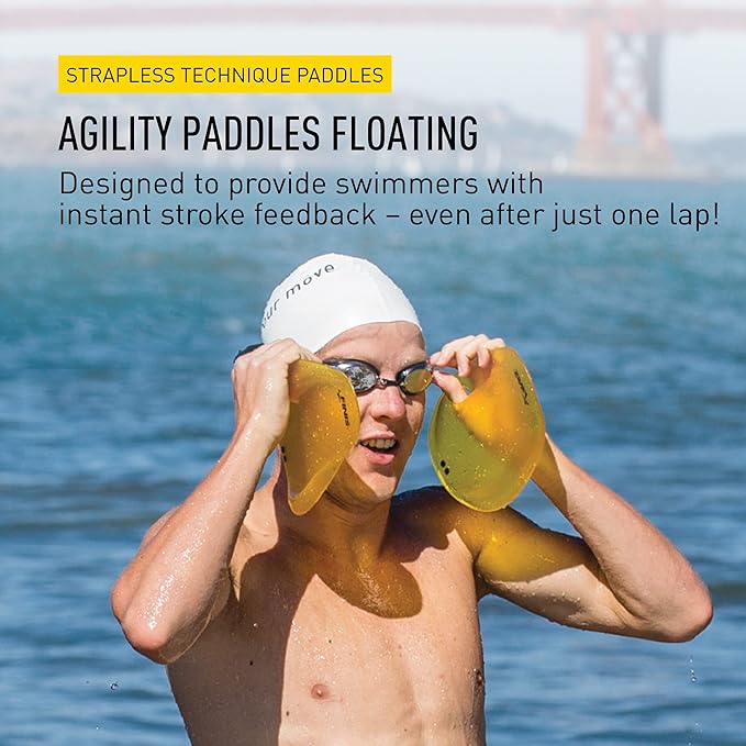 FINIS Agility Floating Swim Paddles - Strapless Design for Stroke Technique - Instant Feedback