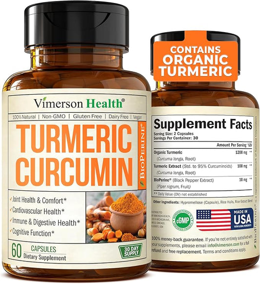 Turmeric Supplement - High Potency Turmeric Curcumin Supplement with 1200 mg Organic Tumeric and 95% Curcuminoids. Curcumin Supplements with Black Pepper for Immune & Joint Health. 60 Curcuma Capsules