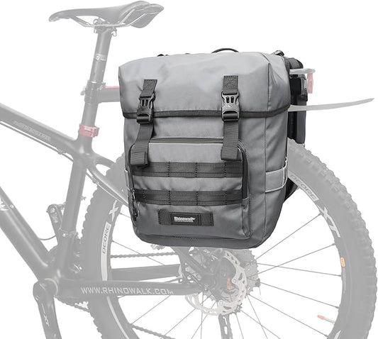 Rhinowalk Bike Pannier Bag 40L Double Pannier Bags Saddle Bags for Rear Rack Bicycles With Carrying Handle With Reflective Trim Professional Cycling Accessories-Grey