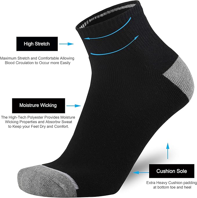 ONKE Max Full Cushion Low Cut Quarter Socks for Men Athletic Running Training Work Thick Warm Moisture Control Anti Blister
