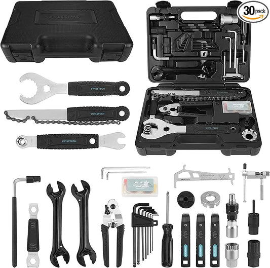 Swiss+Tech 30 Piece Bike Repair Tool Kit, Bicycle Maintenance Tool Set with Storage Case, Bike Accessories for Mountain/Road/Park Bike