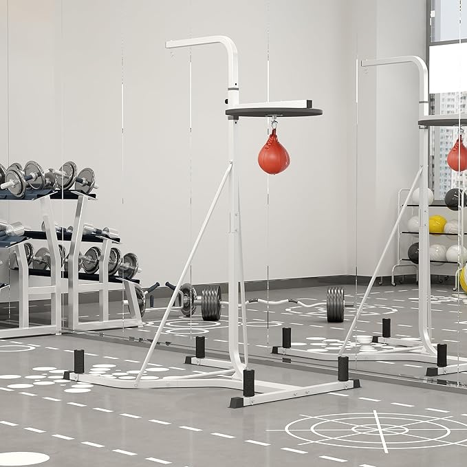 Soozier 2 in 1 Punching Bag Stand, Adjustable Height Heavy Bag Stand with Weighted Base and Speed Bag, Freestanding for Home Gym