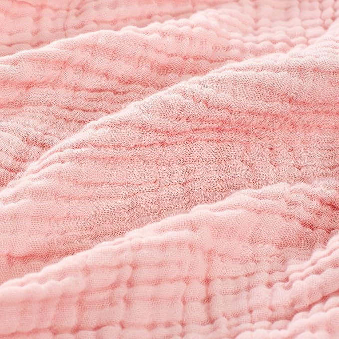 Carriediosa 100% Cotton Muslin Throw Blanket 66" X 90" Twin XL Size，4-Layers Summer Gauze Throws for Bed Couch，Soft Lightweight Breathable Linen Blankets Bedspread for Adults All Season，Dusty Pink