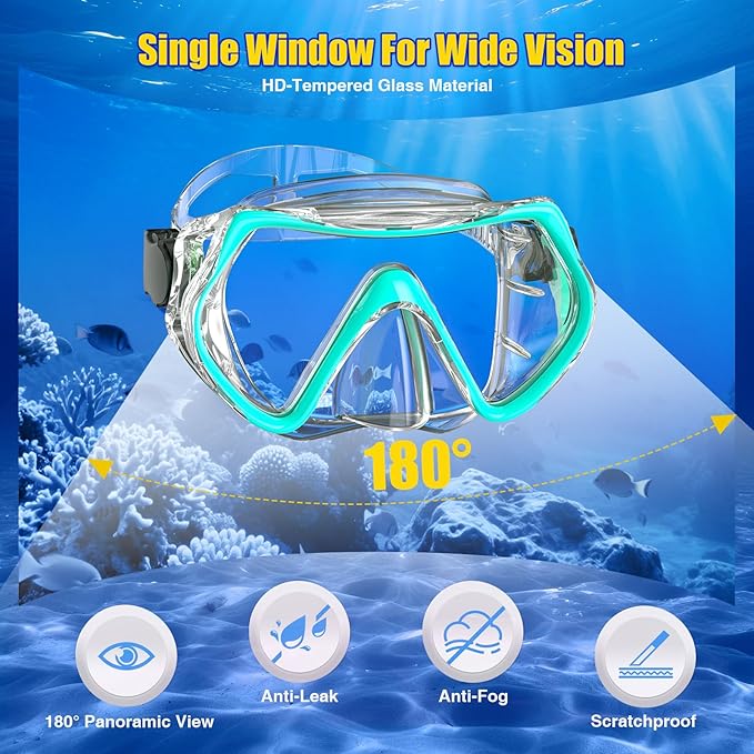 Snorkeling Gear, Dry Snorkel Set180° Panoramic Wide View,Anti-Fog Scuba Diving Mask, Professional Snorkeling Gear for Free Breathing, Swimming, Diving