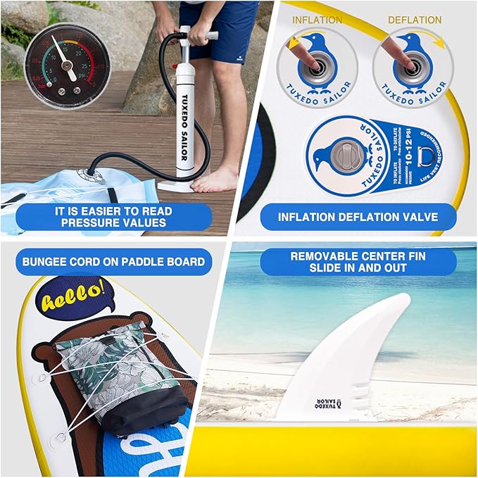 Tuxedo Sailor Kids Inflatable Paddle Board Lightweight and Safe Fishing Stand Up Paddle Board for Adults with Accessories