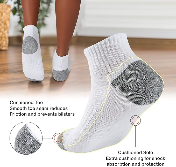 MONFOOT Men's/Women's 6 Pairs Daily Cushion Comfort Fit Performance Quarter Ankle Socks Multipack