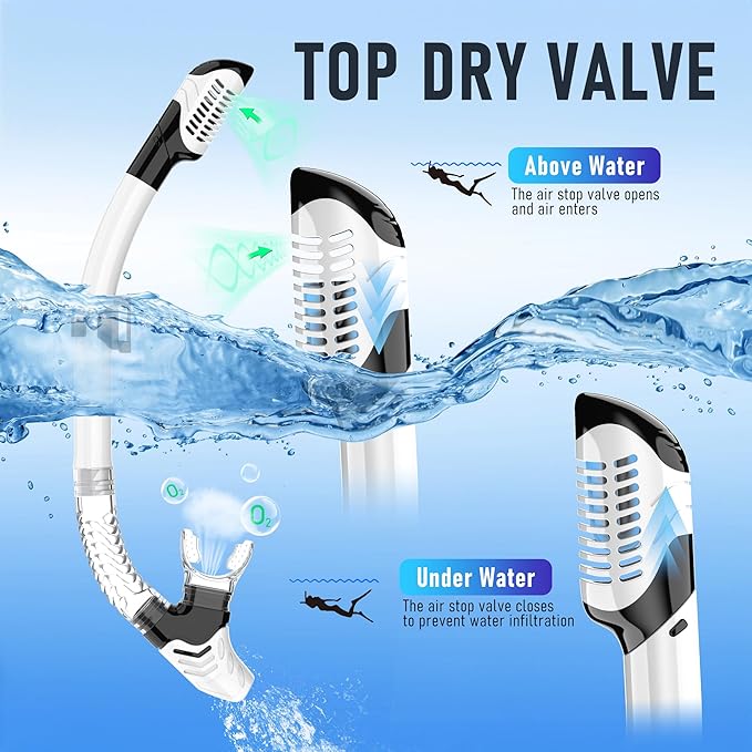 Snorkeling Gear, Dry Snorkel Set180° Panoramic Wide View,Anti-Fog Scuba Diving Mask, Professional Snorkeling Gear for Free Breathing, Swimming, Diving