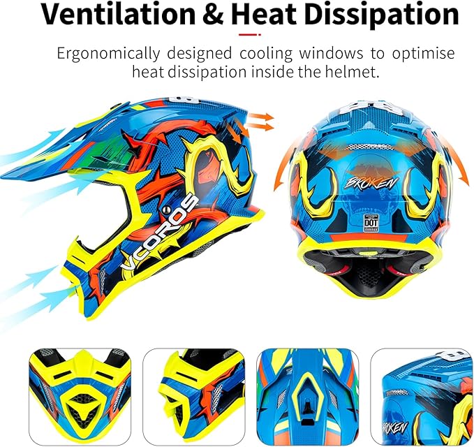 VCOROS H637 Adult Motocross Helmets ATV Dirtbike BMX MX Offroad Adventure UTV Helmets DOT Approved