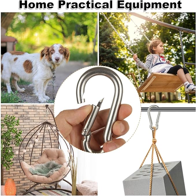 Stainless Steel Spring Snap Hook Carabiner M6 M8 M10 Heavy Duty Carabiner Clip Spring Clips Keychain 5/16 Inch Quick Links for Backpack, Hammocks, Camping, Swing(16/30/10PCS)