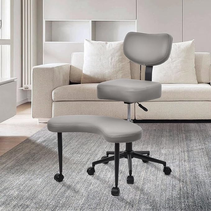 Meditation Chair Cross Legged ADHD Office Chair for Adults with Wheels Ergonomic Back Support and Leg Rest for Multi Position Criss Cross Sitting Kneeling and Yoga Height Adjustable, Leather Style