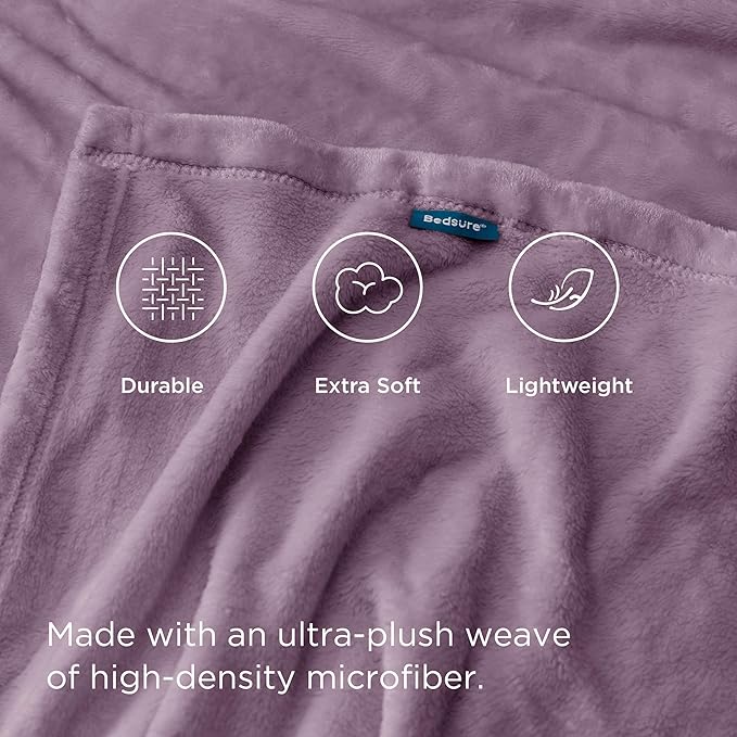 Bedsure Fleece Blankets Twin Size Fog Purple - 300GSM Lightweight Plush Fuzzy Cozy Soft Blanket for Bed, Sofa, Couch, Travel, Camping, 60x80 inches