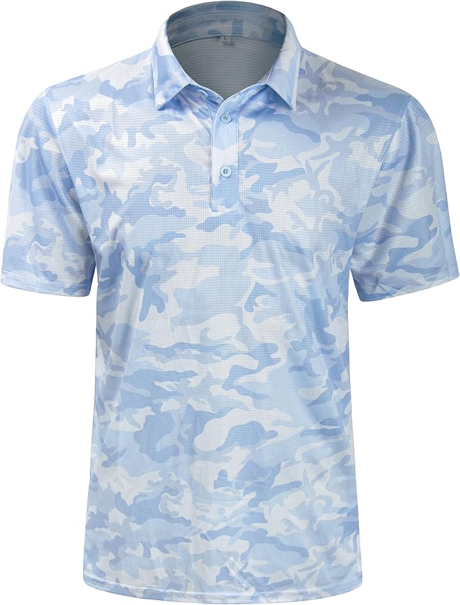 TAPULCO Mens Quick Dry Polo Shirts Camouflage Pattern Performance Athletic Lightweight Breathable Casual Golf Tshirts