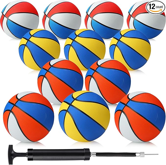 Jerify 12 Pcs 29.5" Official Size 7 Basketballs Bulk Rubber Standard Basketballs with Pump Indoor Outdoor for Training Play