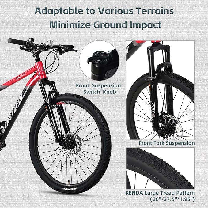 AVASTA Earth 26 27.5 inch Mountain Bike with 21-Speed，Aluminum Frame, Dual Disc Brake, Comfortable Saddle,Multiple Colors
