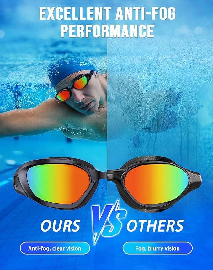 Swim Goggles, Unisex Adult Swimming Goggles Anti Fog Anti UV No Leakage Wide View for Men Women Youth