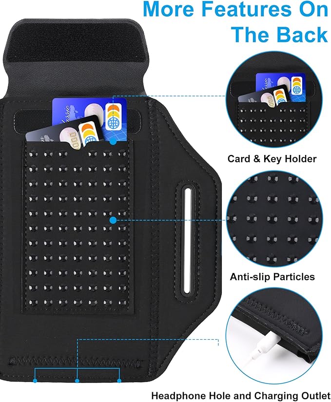Cell Phone Armbands for Running with Earphone Bag, Arm Band for iPhone 16 15 14 13 12 11 Pro Max Galaxy S21-S24 Ultra, Armband Phone Holder with Car Home Key Pocket for MP3 Player 4-6.8''