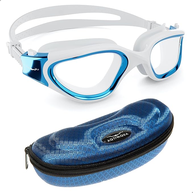 AqtivAqua Swimming Goggles, DX Wide View Swim Goggles for Adult Men Women, Anti Fog No Leaking