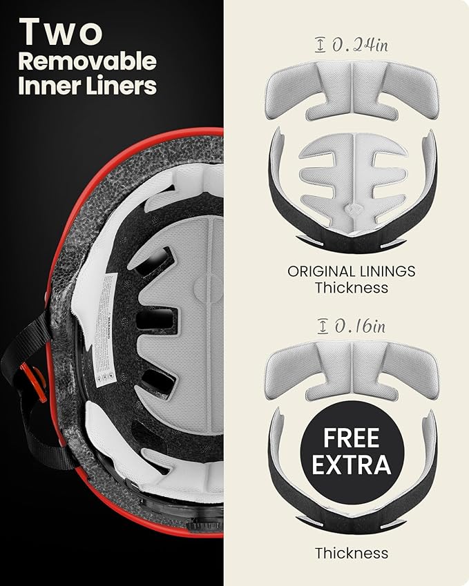 OutdoorMaster Skateboard Cycling Helmet - Two Removable Liners Ventilation Multi-Sport Scooter Roller Skate Inline Skating Rollerblading for Kids, Youth & Adults