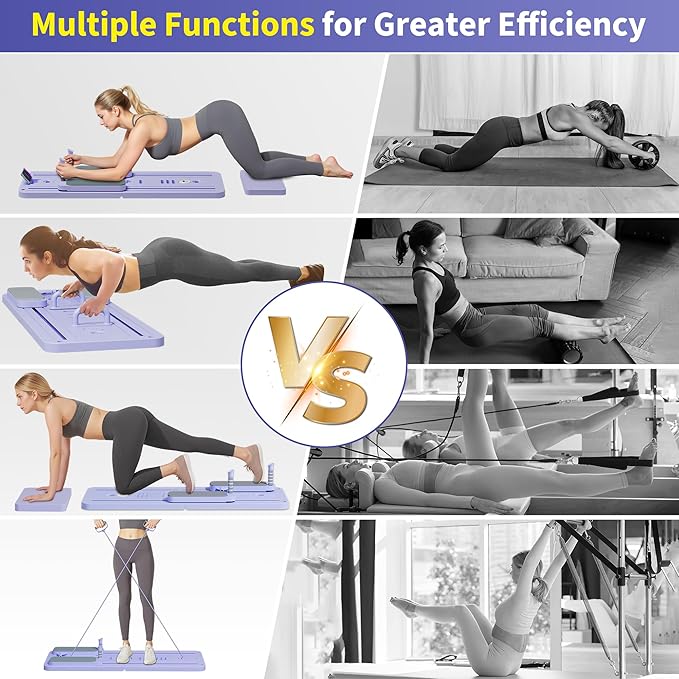 Pilates Reformer Set, ESBANY Pilates Board with Phone Holder, Multi-Purpose Foldable Pilates Reformer Machine, Portable Home Pilates Slider Board Equipment for Home Workout, Fitness, Exercise, Abs