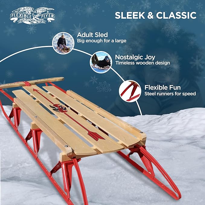 Flexible Flyer Metal Runner Sled. Steel & Wood Steering Snow Slider