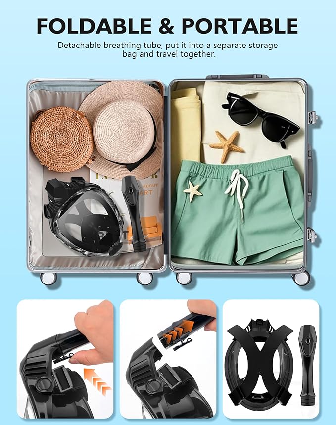 VGKE Full Face Snorkel Mask for Adults, 180 Degree HD Panoramic View Snorkeling Gear with Waterproof Phone Pouch, Anti-Leak & Anti-Fog, Breathe Freely Suitable for Men/Women