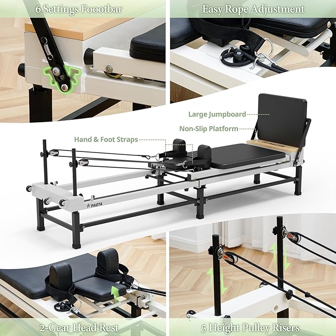 PAETA Pilates Reformer, 91" Foldable Reformer Pilates Machine with Adjustable Reformer Heights, Pilates Equipment with Piano Wire Spings and Jump Boards