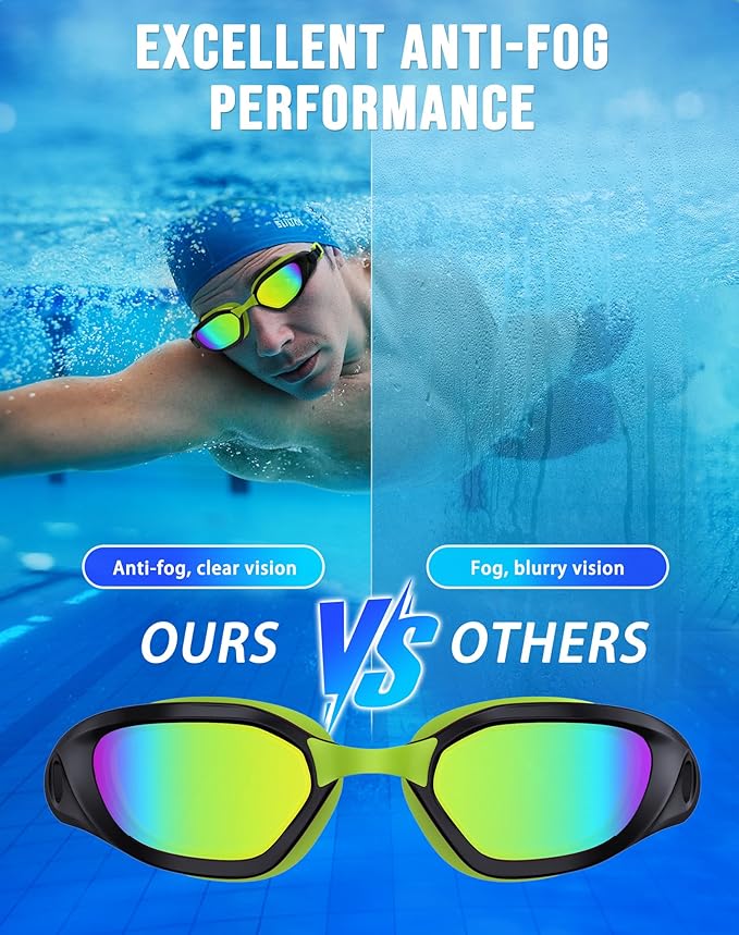 Swim Goggles, Unisex Adult Swimming Goggles Anti Fog Anti UV No Leakage Wide View for Men Women Youth