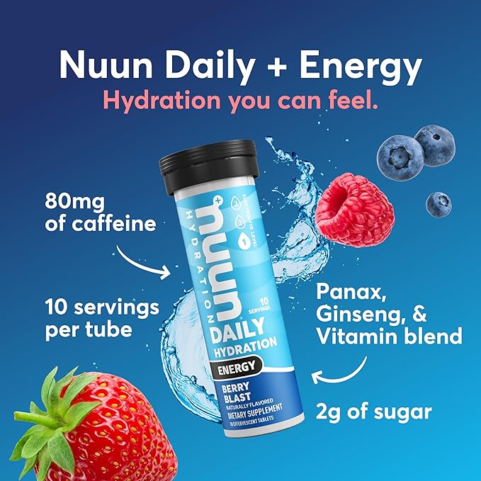 Nuun Energy Electrolyte Tablets with Ginseng, Caffeine from Green Tea Extract, Vitamin B12, B6, B5, Magnesium & 4 Other Electrolytes, Gluten Free & Vegan, Mixed Flavors, 4 Pack (40 Servings Total)