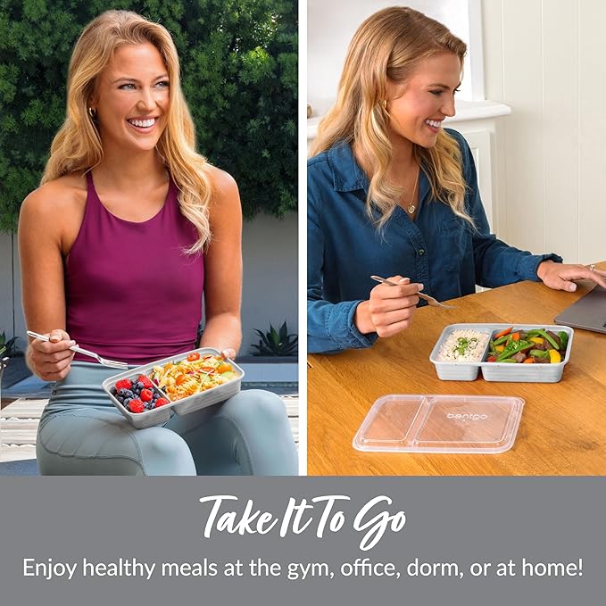 Bentgo 20-Piece Lightweight, Durable, Reusable BPA-Free 2-Compartment Containers - Microwave, Freezer, Dishwasher Safe - Silver