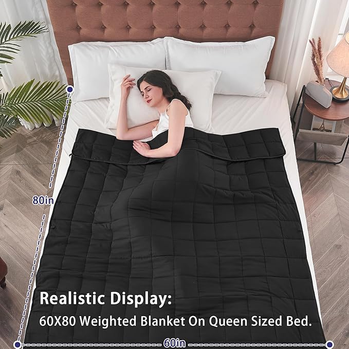 yescool Weighted Blanket for Adults (12 lbs, 60" x 80", Black) Cooling Heavy Blanket for Sleeping Perfect for 110-130 lbs, Queen Size Breathable Blanket with Premium Glass Bead, Machine Washable