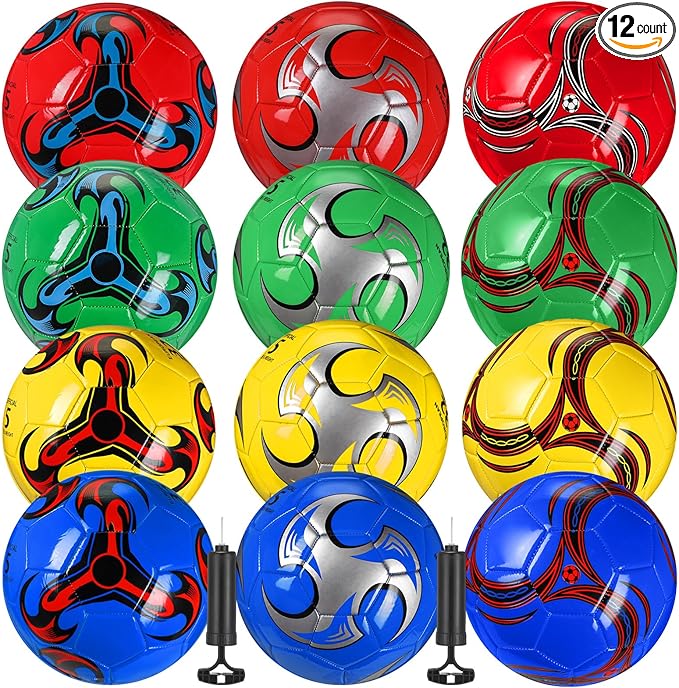 12 Pcs Soccer Balls for Teen Adult Bulk Deflated Soccer Ball with Pump Size 5 Indoor Outdoor Training Practice for School Sports Game Birthday Gifts Party Back to School