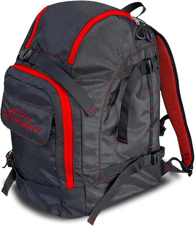 Savvycraft Ski Boot Bag Snowboard Boot Bag, 50L Ski Backpack for Ski and Snowboard Boots, Helmets, Gloves, and Accessories, Lightweight, Durable, Convenient, Red