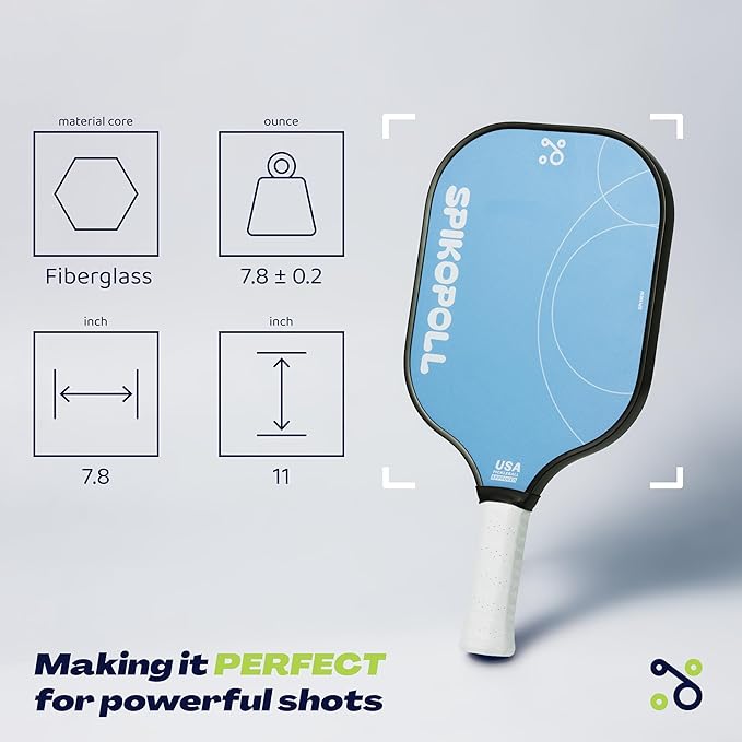 SPI New by SPIKOPOLL Pickleball Paddles Set of 2, USA Pickleball Approved, Lightweight, Durable Fiberglass Pickleball Rackets with Polypropylene Honeycomb Core