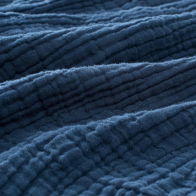 Carriediosa 100% Cotton Muslin Throw Blanket 70" X 80" Twin Size，4-Layers Summer Gauze Throws for Bed Couch，Soft Lightweight Breathable Linen Blankets Bedspread for Adults All Season，Navy Blue