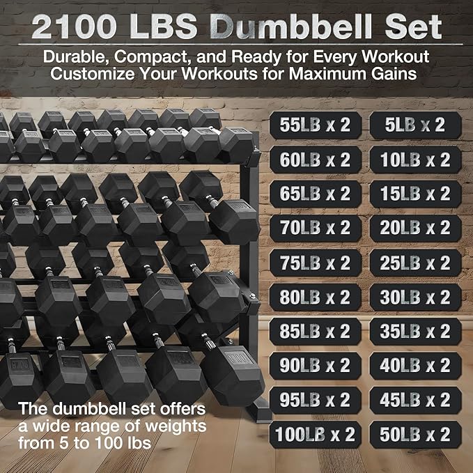 550 lbs 1200lbs 2100 lbs Dumbbells Weight Set, Hex Dumbbell Sets, Gyms Weights Dumbbells Sets, Weight Set for Home Gym, Strength Training, Fitness Center Equipment