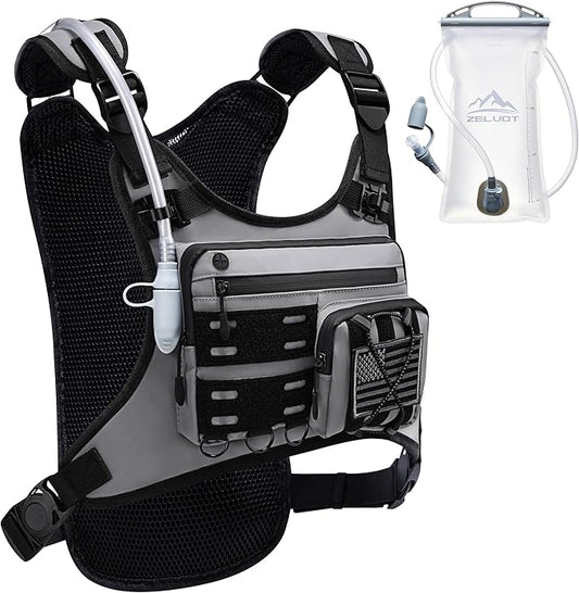 Running Vest with 2L Water Bladder, USA Original Patent, Lightweight Adjustable Chest Pack with Gear Holder, Reflective Running Hydration Vest for Women Men for Marathon